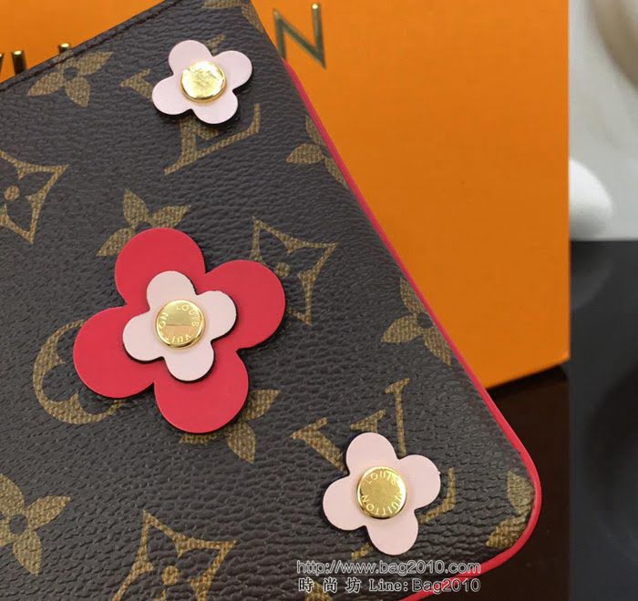 路易威登LV 頂級原單 M63905 紅色Pochette Double Zip鏈條錢夾 Blooming Flowers系列 花朵點綴Monogram 帆布 可手拿斜背  YDH2563